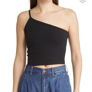 Madewell One-Shoulder Cotton Rib Crop Camisole